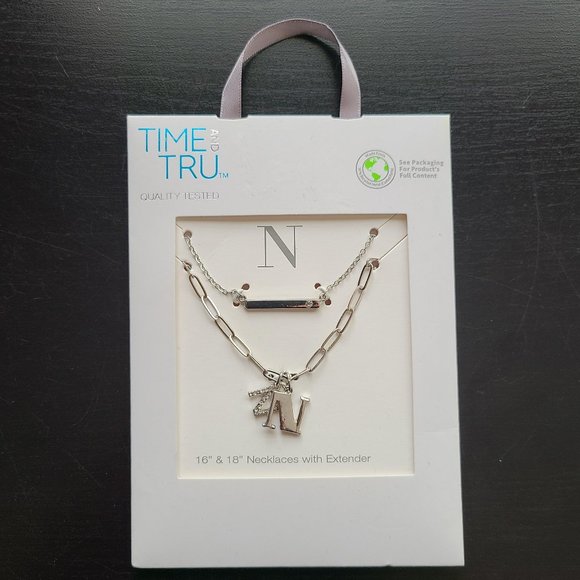 Time and Tru Jewelry - Time and Tru Set of 2 - 16" & 18" Necklaces with Extender Letter "N"